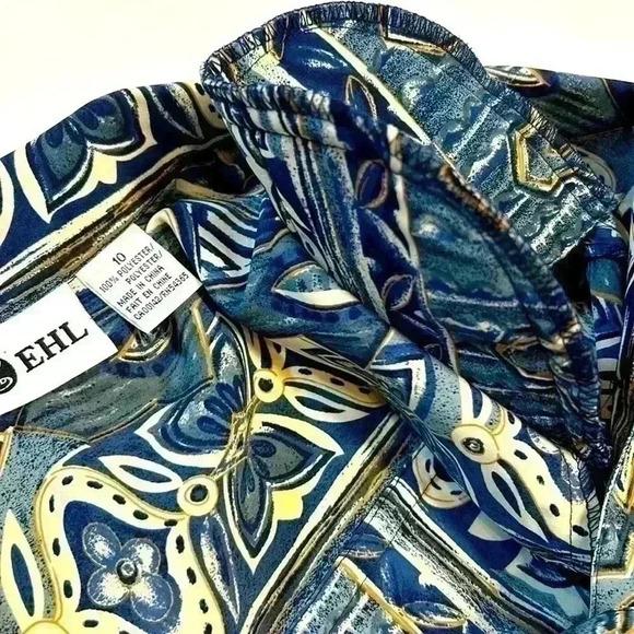 Vintage EHL Button Up Short Sleeve Blouse Size 10 Pattern Retro Blue Floral Cute - Picture 3 of 10